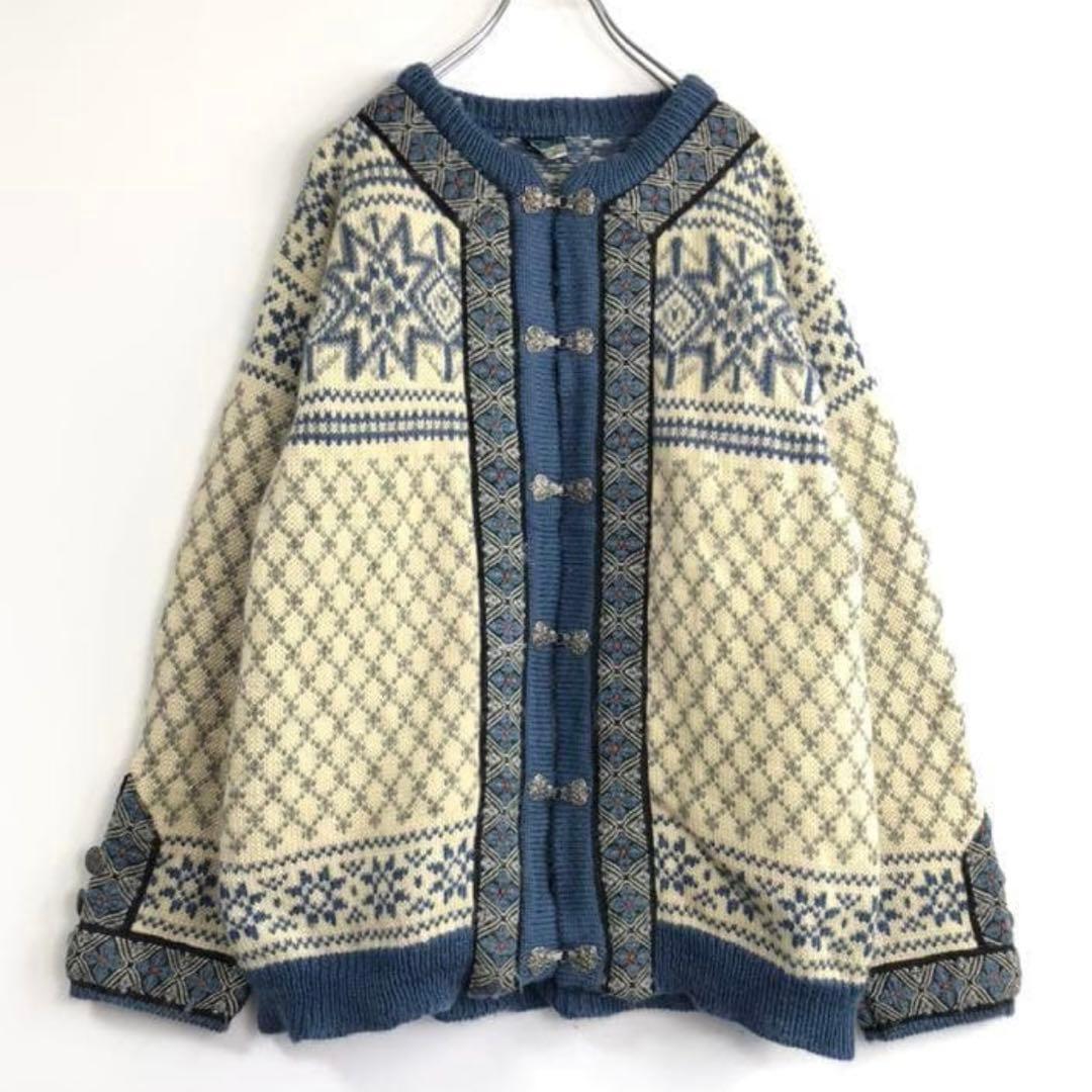 ダーレオブノルウェー メタルフック ノルディックニット セーターカーディガン.