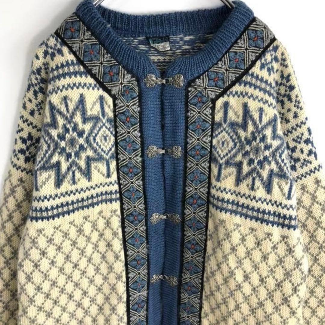 ダーレオブノルウェー メタルフック ノルディックニット セーターカーディガン.
