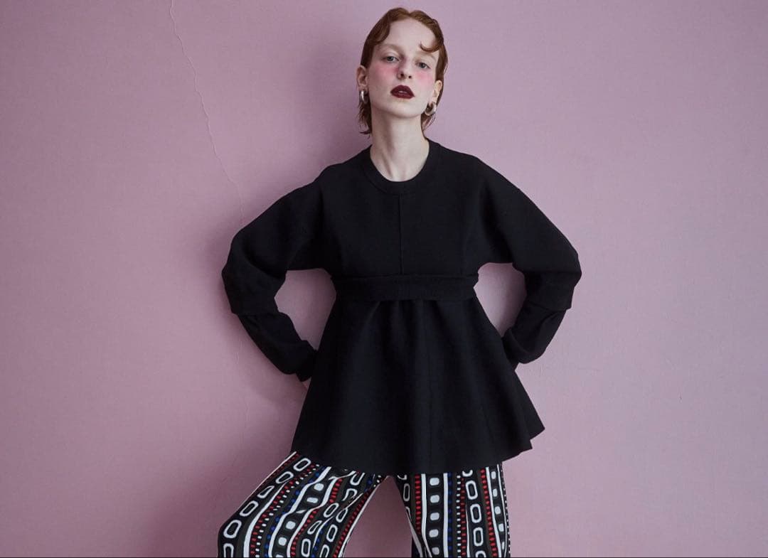 トップス OMMO LAYERED FLARE KNIT TOP BK