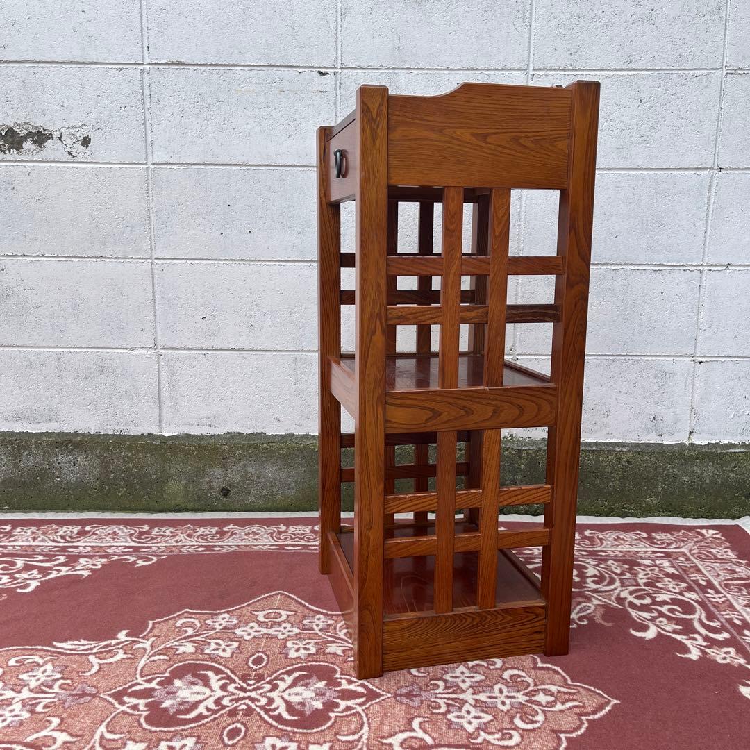 木製家具◾️欅材 サイド格子パネル 引き出し収納付き 整理棚 収納棚 電話台