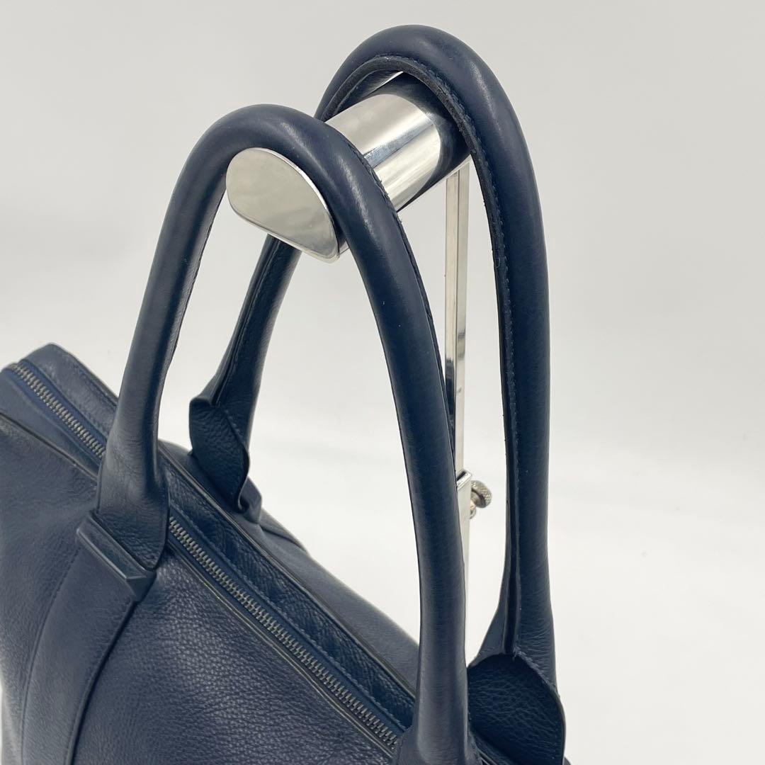 【美品】ジミーチュウ サヴィル スタッズ レザー トートバッグ シボ革 ネイビー