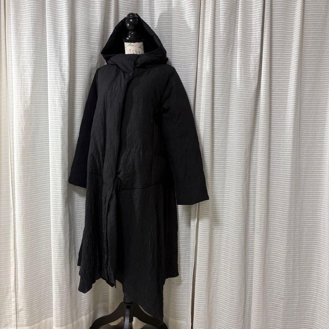 わ*う様 センソユニコ　芽風　アシンメトリー　ロングコート　L 黒　フード有り