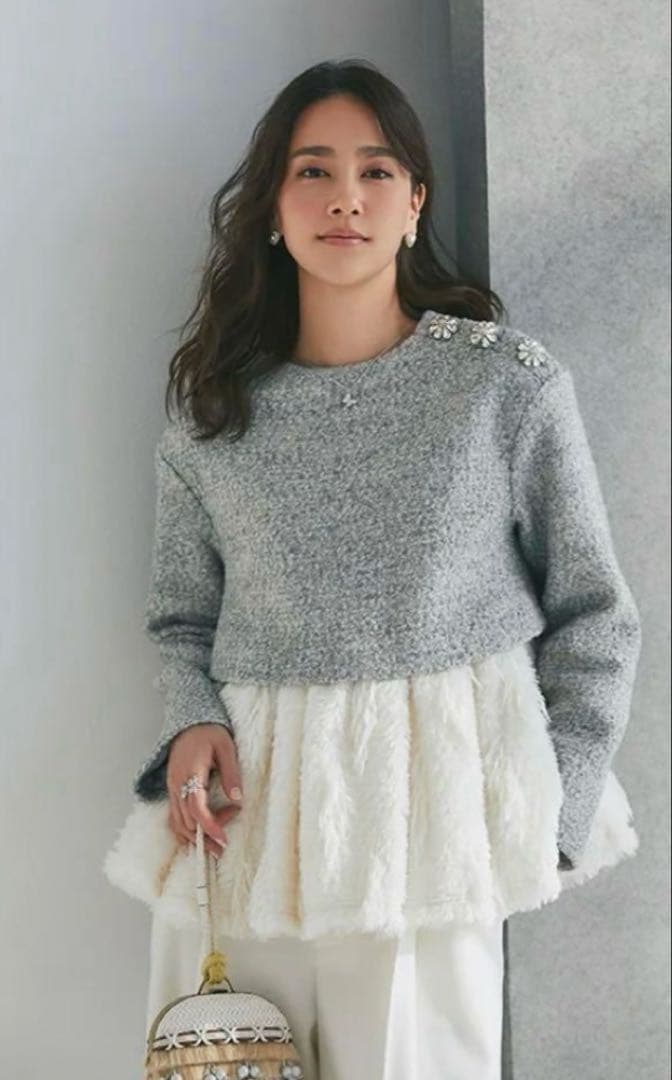 seventen フェザーヤーンウールレイヤードトッ プス 美品 グレー