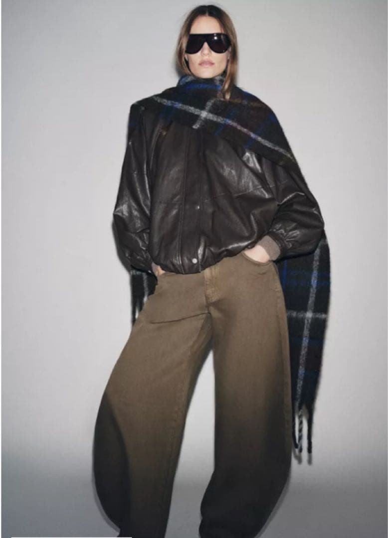 ZARA ダークブラウン　フェイクレザーボンバージャケット