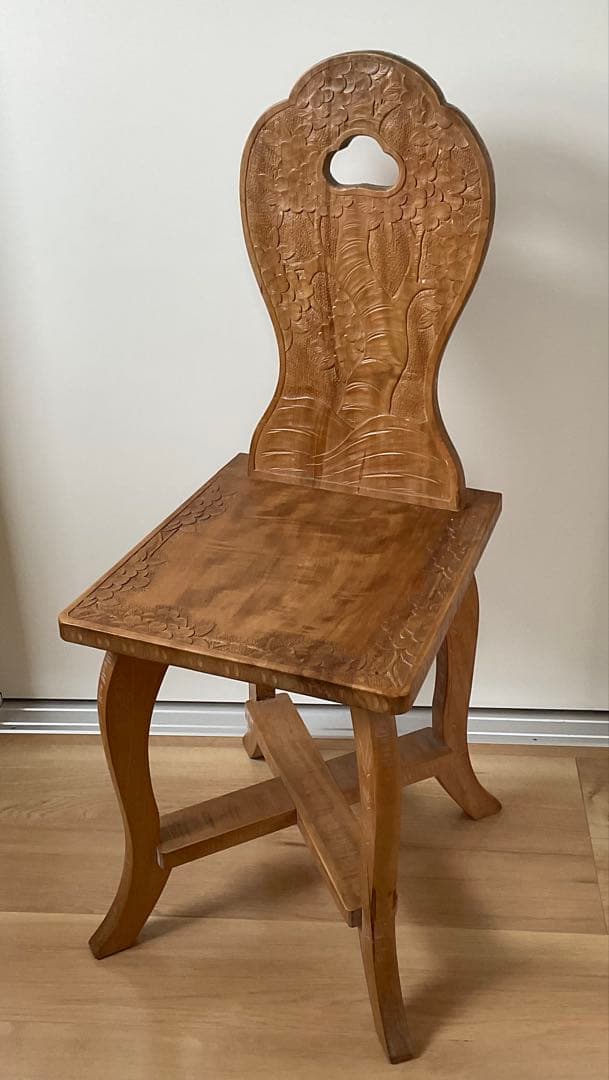 軽井沢彫り　桜彫刻　ダイニングチェア　椅子　イス　軽井沢彫　伝統工芸品