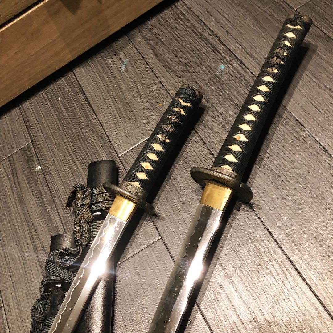 高級模造刀　居合刀　 美術刀剣　太刀　脇差　大小セット　深緑拵え