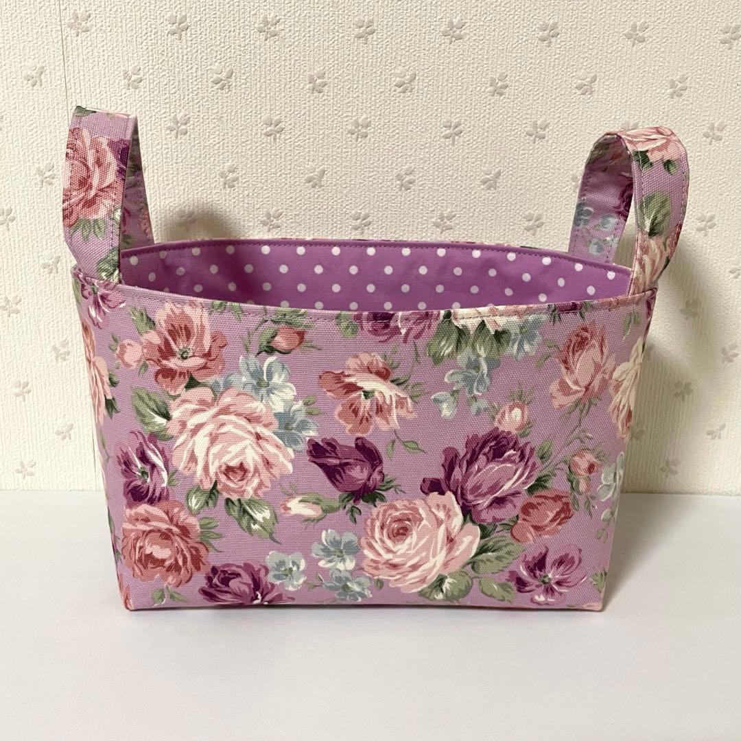【♡…陽菜…♡です】布バスケット３個セット　薔薇柄　紫色　ハンドメイド