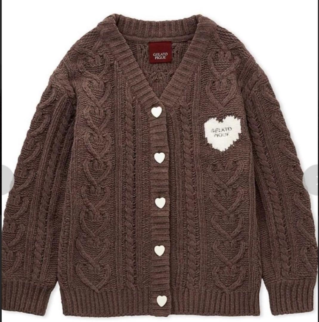 ジェラピケ　ハートアラン　ブラウン ニット カーディガン バレンタイン