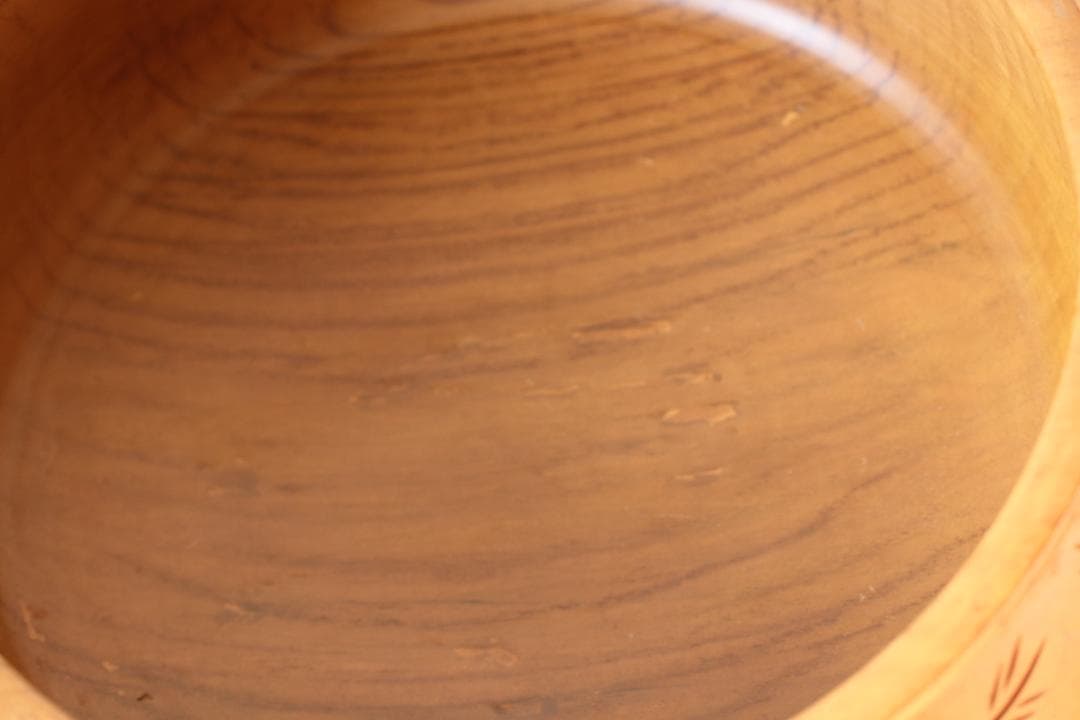 天然木 無垢材 茶櫃（ちゃびつ） 手彫り 花柄 彫刻 直径30cm 煎茶道具