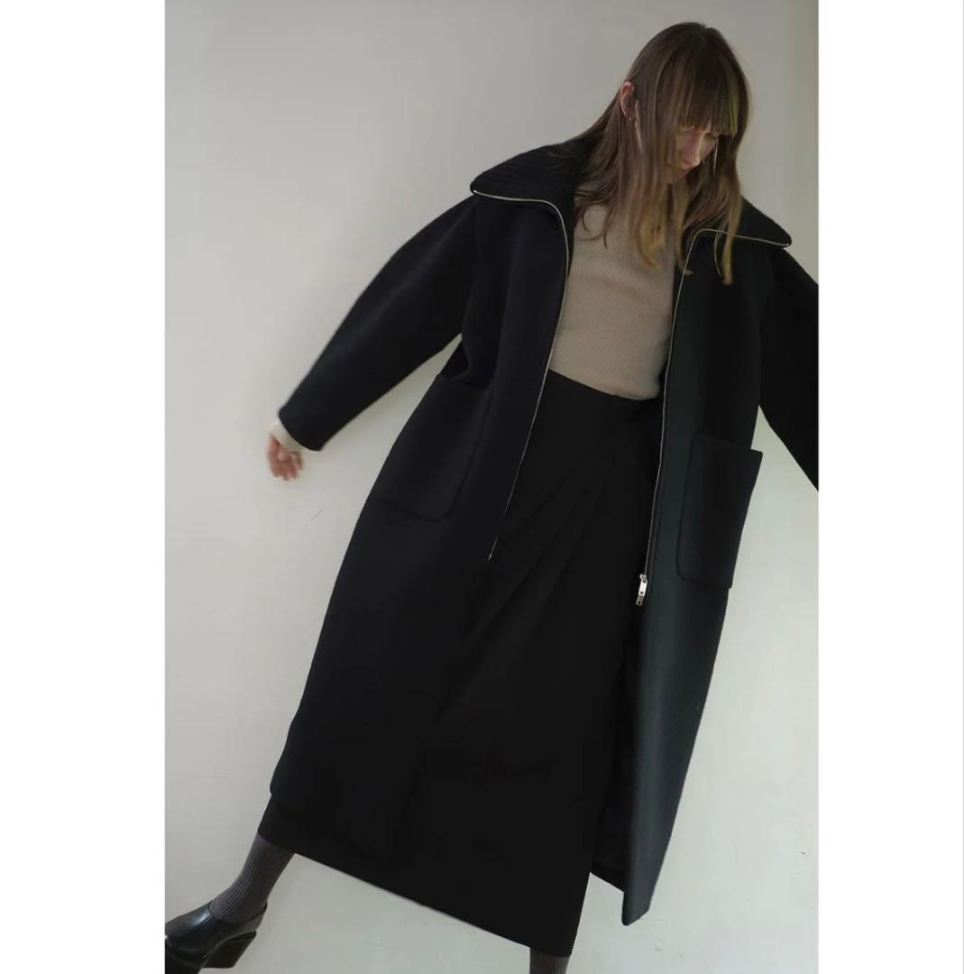 CLANE RIB COLLAR WOOL LONG COAT ブラック