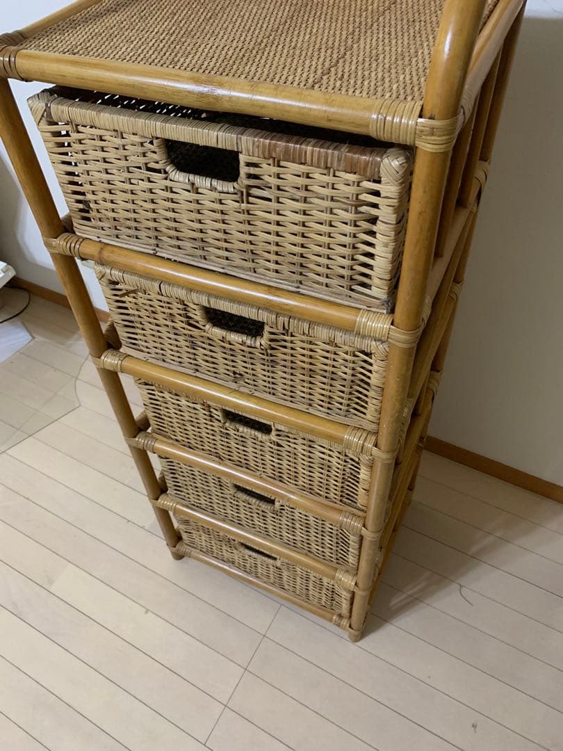 ラタン チェスト　5段 アンティーク レトロ インテリア 籐 アジアン家具 家具
