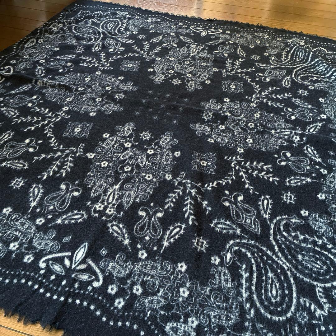 manipuriマニプリ★ウール　ペイズリー　ストール　ショール　大判　黒