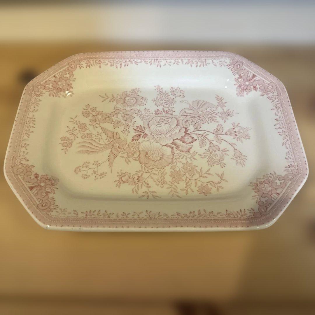 《Burleigh》ピンクアジアティックフェザンツ　スクエアディッシュ