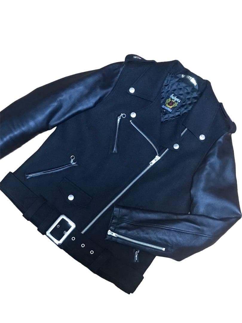 schott ショット ダブルライダースジャケット キルティング ラムレザー 黒