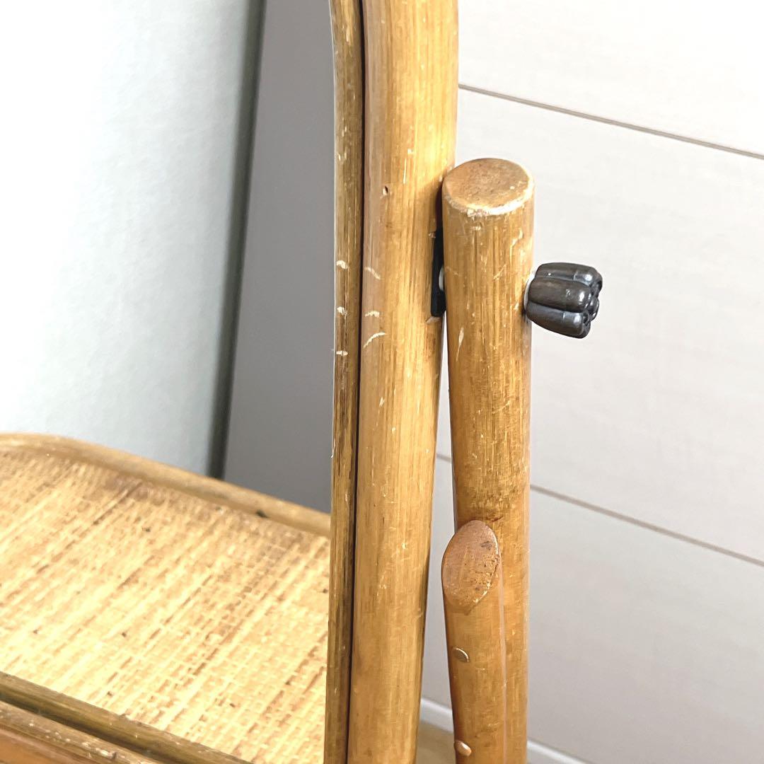 【良品】 ラタン ドレッサー 鏡台 化粧台 スツール付き 籐家具　古家具 レトロ