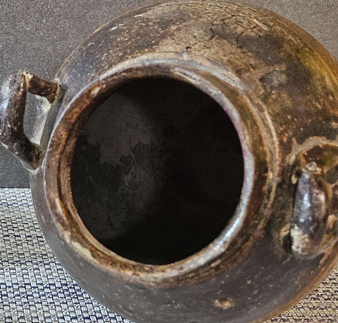 中国古陶磁器　古玩　宋時代　磁州窯系　 褐釉　双耳　胴継ぎ　壺　花入れ　伝世箱付