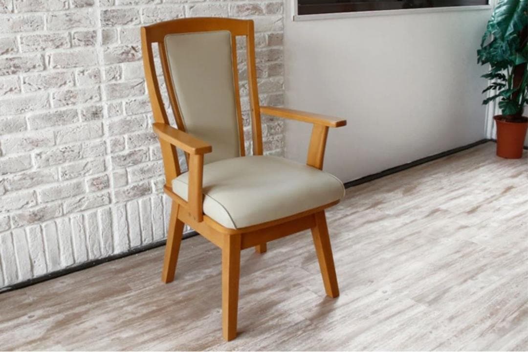 CRS　回転式ダイニングチェア　1脚　ナチュラル　アームチェア　肘付