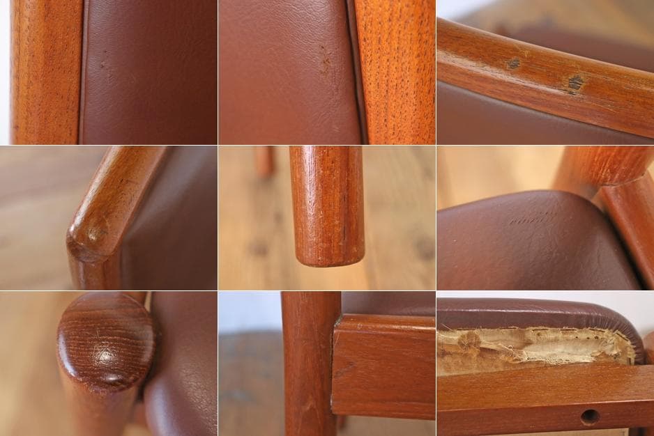 ヴィンテージ 山口木材工芸 チーク材 ダイニングチェア 椅子 低座 合皮 茶 2