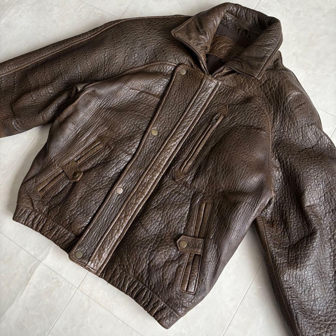 80s vintage 羊革スタンドボンバージャケット 茶 M ブルゾン 短丈