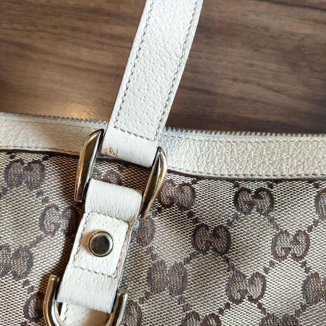 グッチ キャンバス ボストンバッグ ベージュ GG レザー 金具付