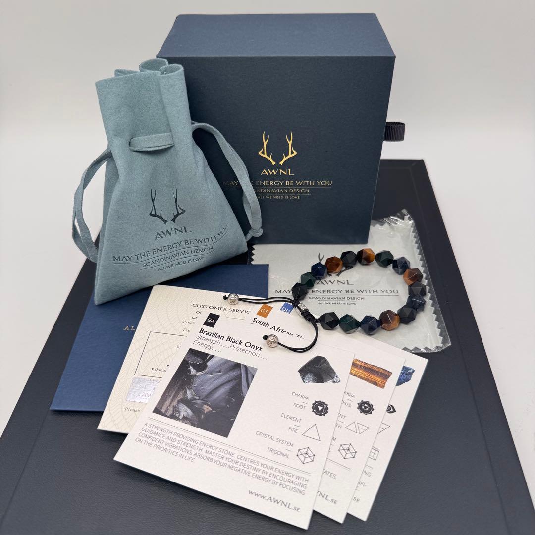 AWNL 天然石 ブレスレット 箱 カード 保存袋 オニキス タイガーズアイ 他