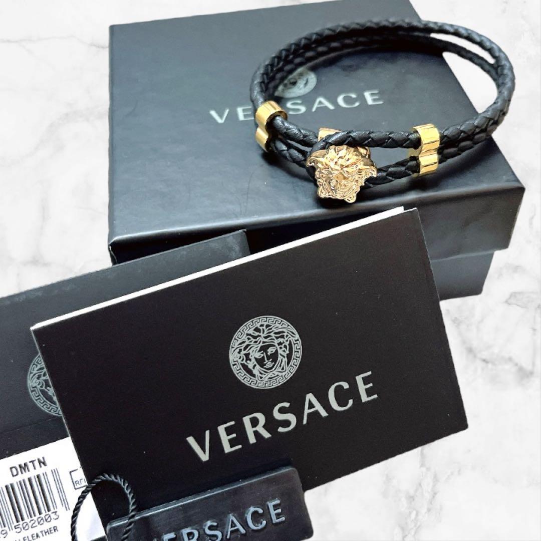 【現行★未使用】ヴェルサーチ ラ メデューサ レザー ブレスレット ゴールド