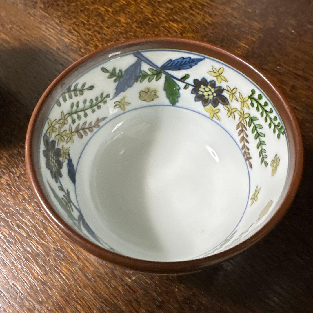 源右衛門、染め錦、更紗花門、茶碗二客