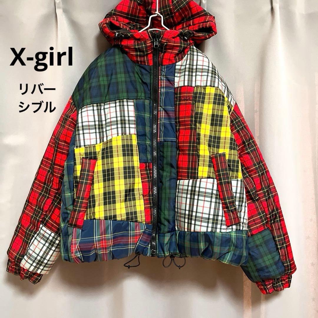 X-girl クレイジータータンチェックダウンジャケット 大きいサイズ 個性的