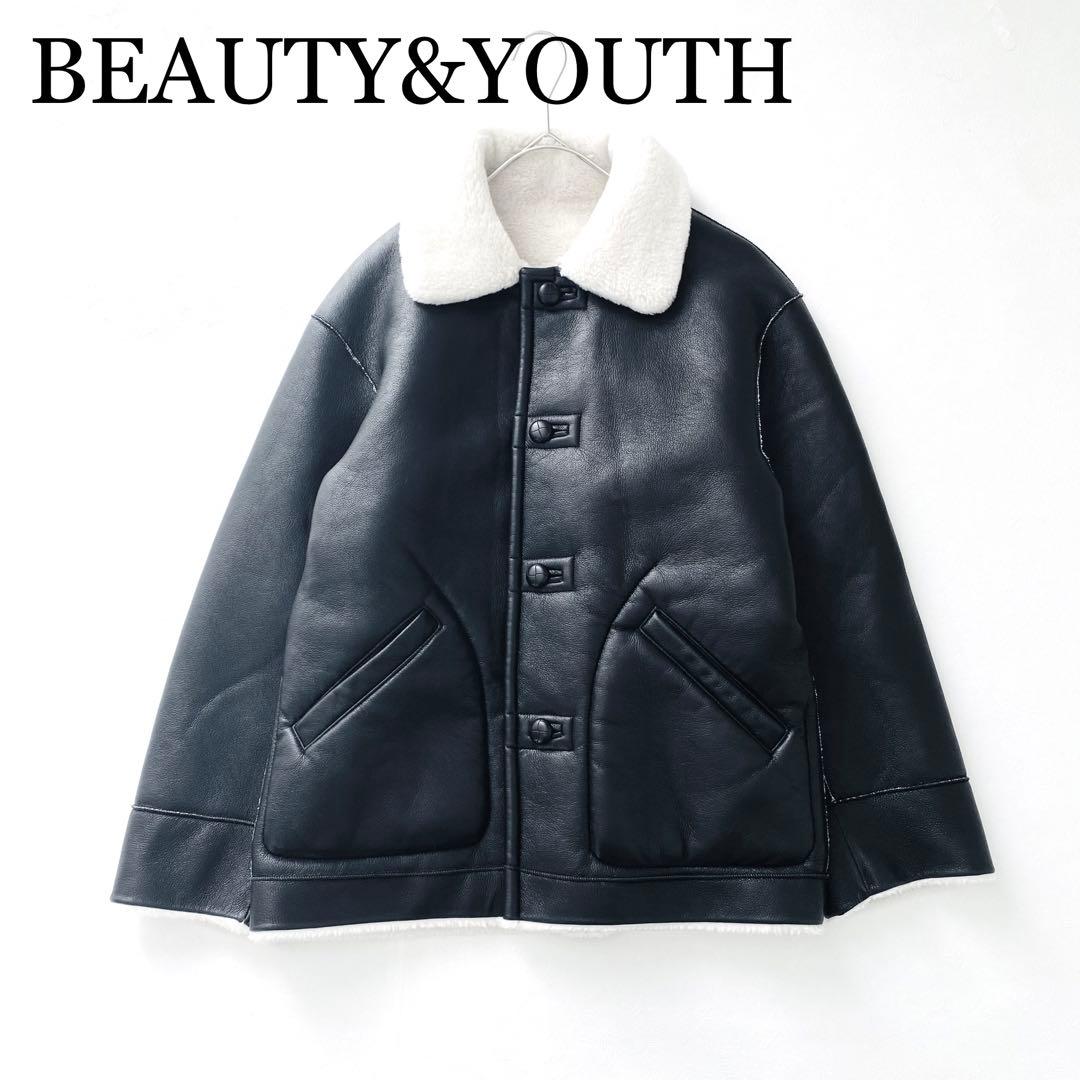 2927A【未使用級】ビューティー&ユース リバーシブルボアブルゾン黒エコレザー
