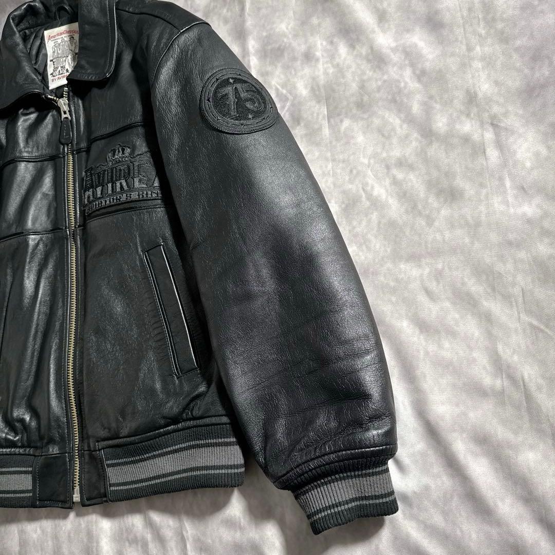 アヴィレックス　オールブラック　ヴァーシティー　レザージャケット　スタジャン　L