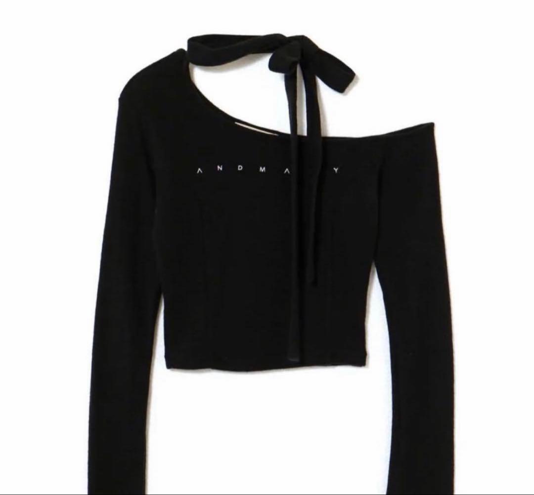 andmary Nana ribbon oneshoulder tops 黒