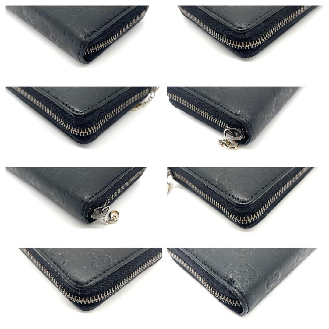 美品✨グッチ ラウンドファスナー GGシマ レザー 12カード 長財布 ブラック