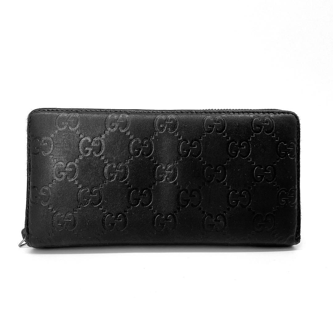 美品✨グッチ ラウンドファスナー GGシマ レザー 12カード 長財布 ブラック