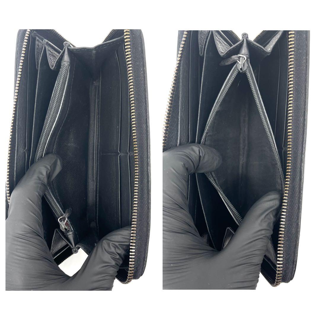 美品✨グッチ ラウンドファスナー GGシマ レザー 12カード 長財布 ブラック