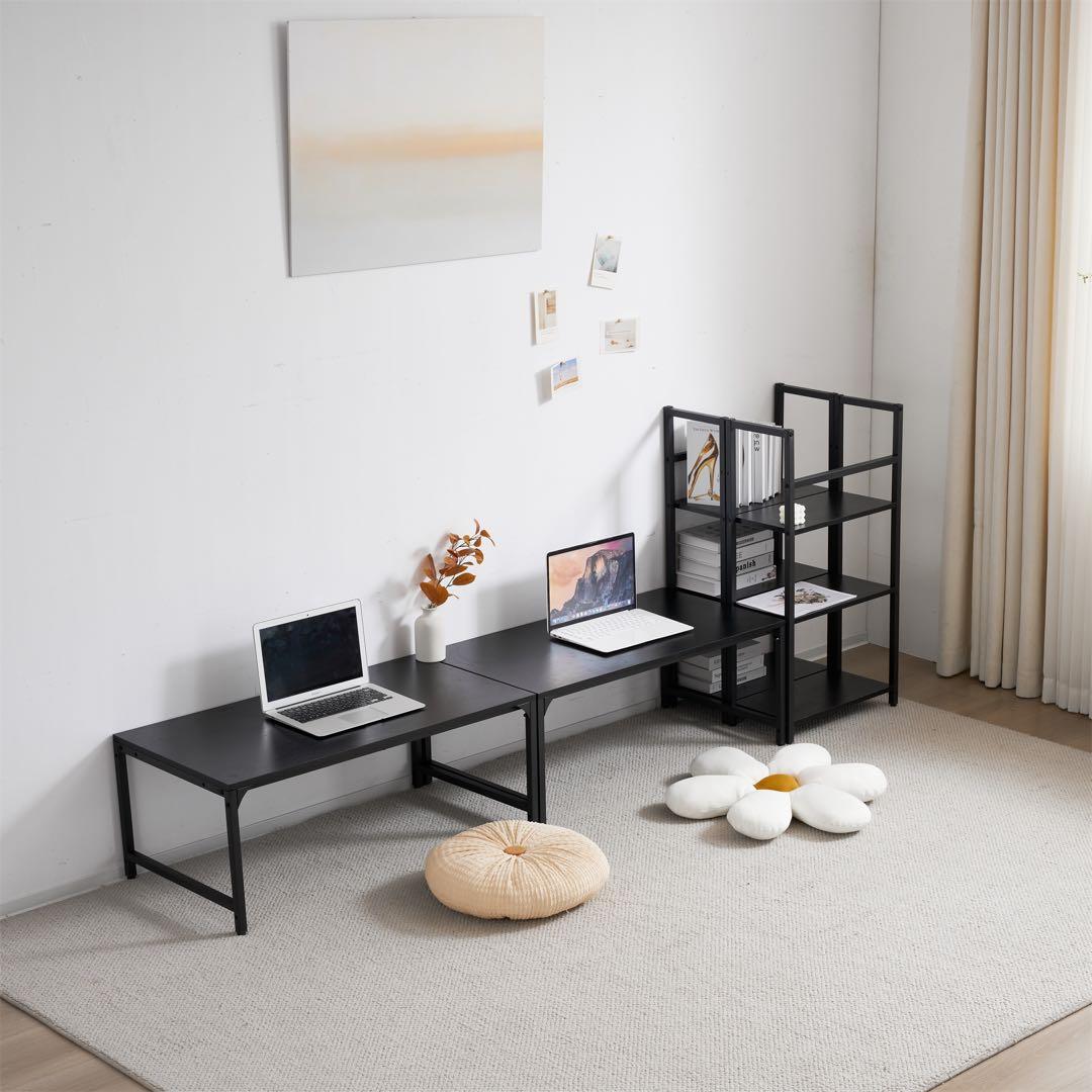 パソコンデスク ミシン台 ロータイプ 一体分離両用3段シェルフ付 棕