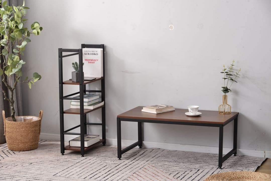 パソコンデスク ミシン台 ロータイプ 一体分離両用3段シェルフ付 棕