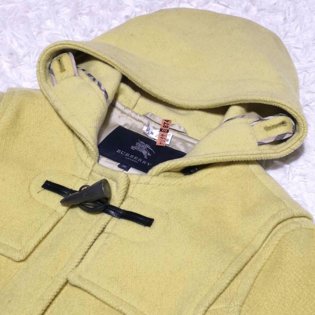 美品 M バーバリー ウール ダッフル コート 黄 38 フード トグルボタン
