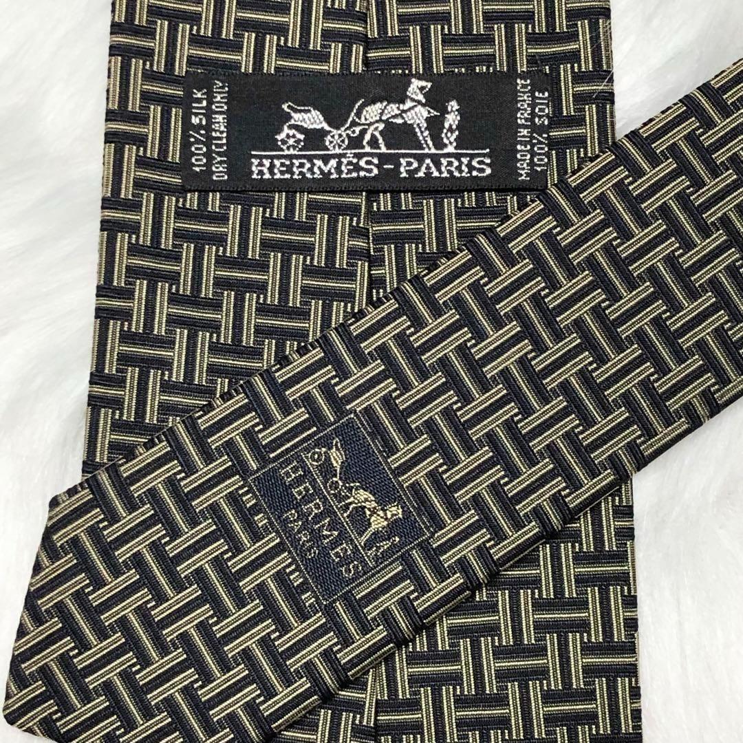 ア様用★HERMES エルメス ネクタイ H柄 H織 ブラック カーキ ファソネ