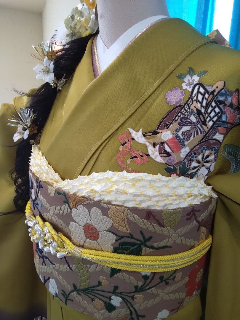 振袖フルセット、正絹成人式、新品未使用、重ね衿帯揚げ帯締め、帯、襦袢、ガード加工