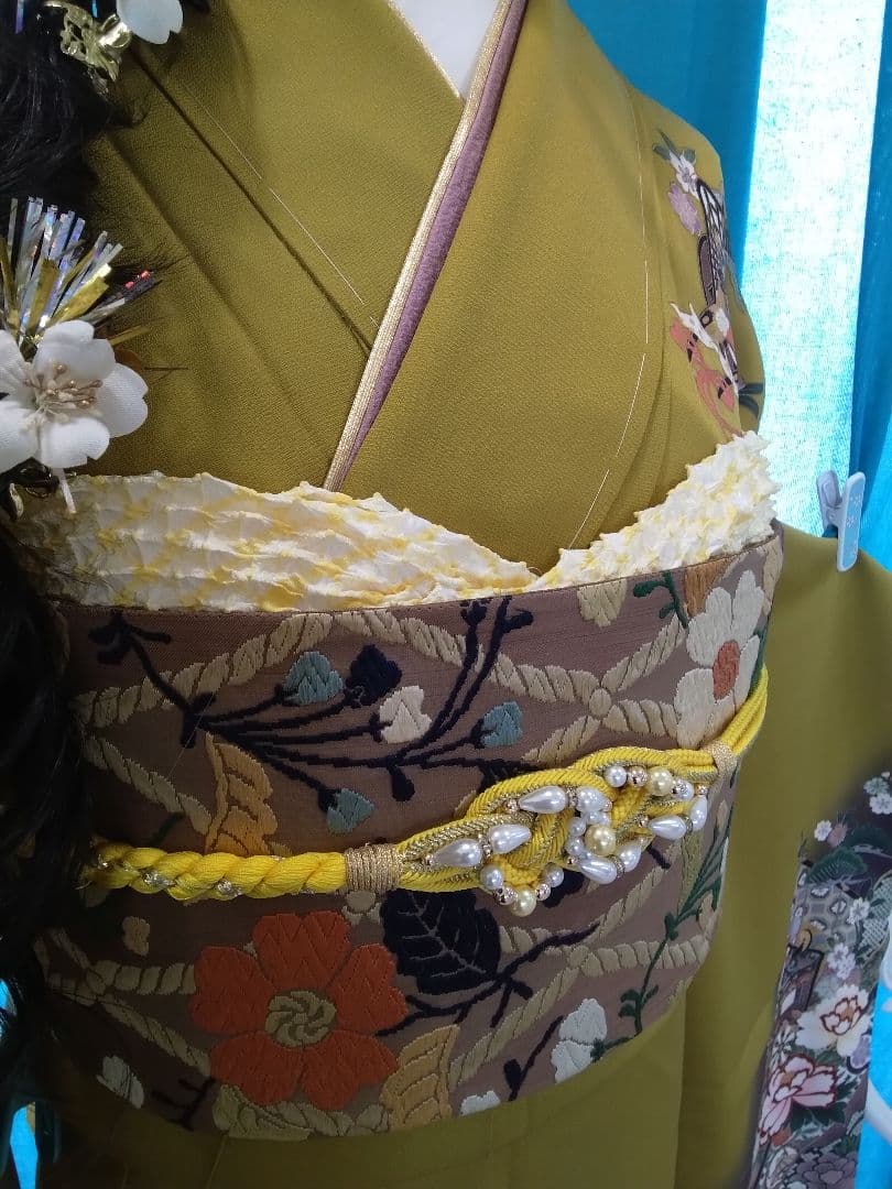 振袖フルセット、正絹成人式、新品未使用、重ね衿帯揚げ帯締め、帯、襦袢、ガード加工