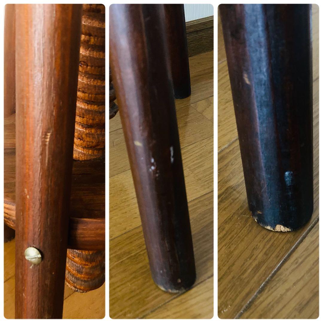 レア！一点物！アンティーク調 木製回転式スツール ウッドスツール 無垢材 三本脚