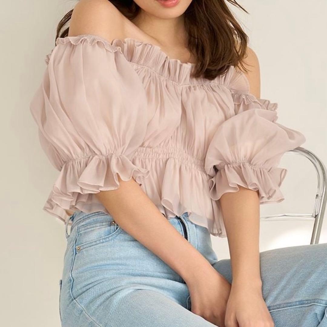 SNIDEL スナイデル ギャザーオフショルブラウス PNK