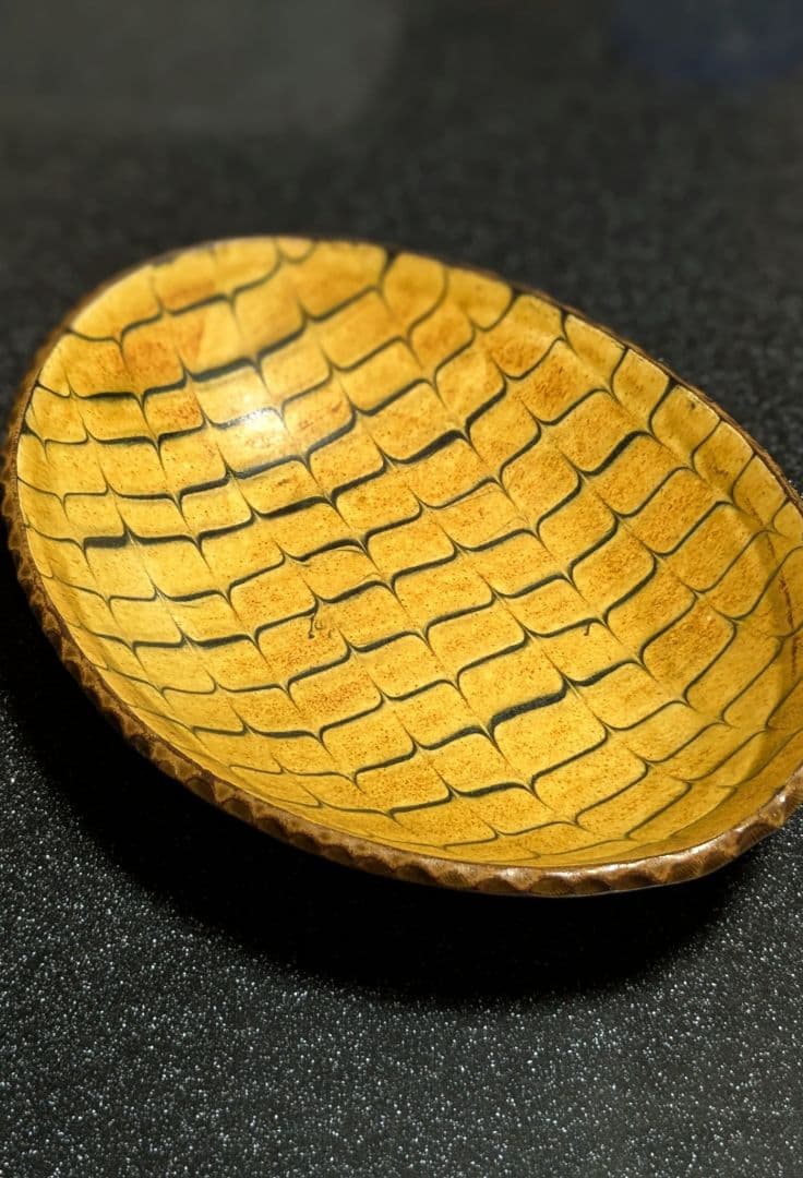 十場天伸 初期作品 スリップウエア 楕円形深皿 つくも窯