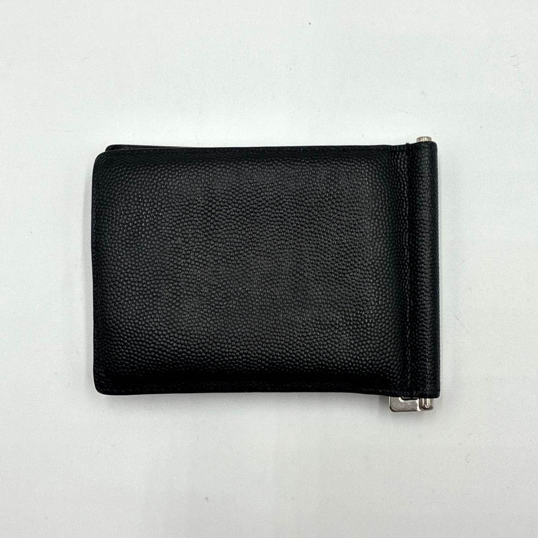 鑑定済 サンローラン マネークリップ キャビアスキン 札入れ レザー 黒