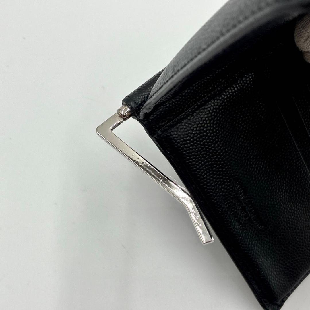 鑑定済 サンローラン マネークリップ キャビアスキン 札入れ レザー 黒