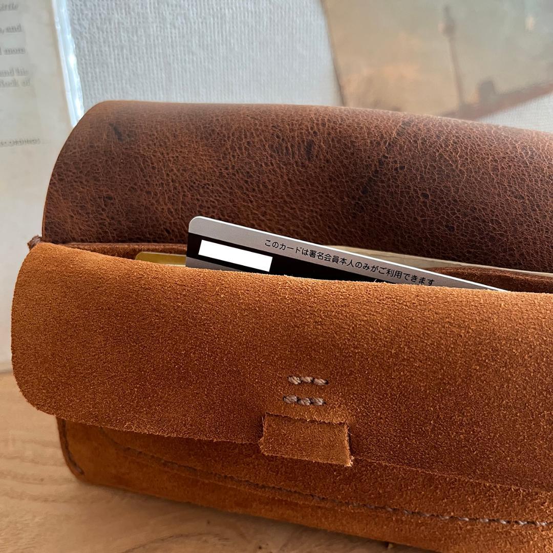 kudu革長財布 スエード ケース付き ２点セット キャメルカラー 一点物