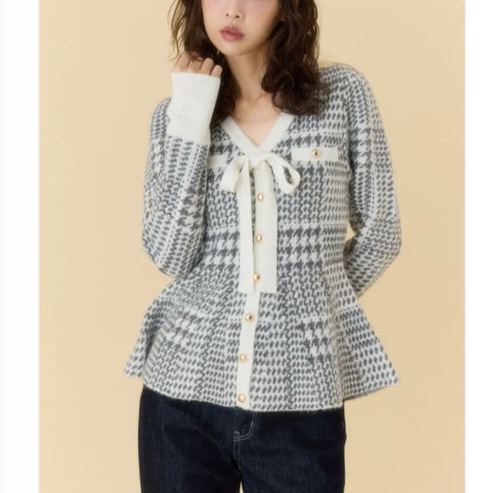 タグ付き★2WAYペプラムジャガードニットカーディガントップス