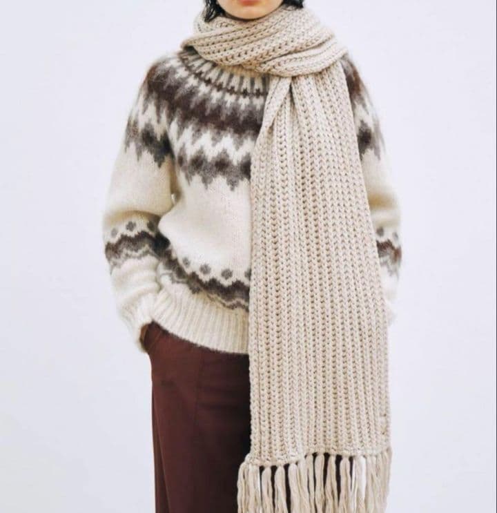 最終値下BATONER ニットマフラー フリンジ付き　ウールアルパカ混アイボリー