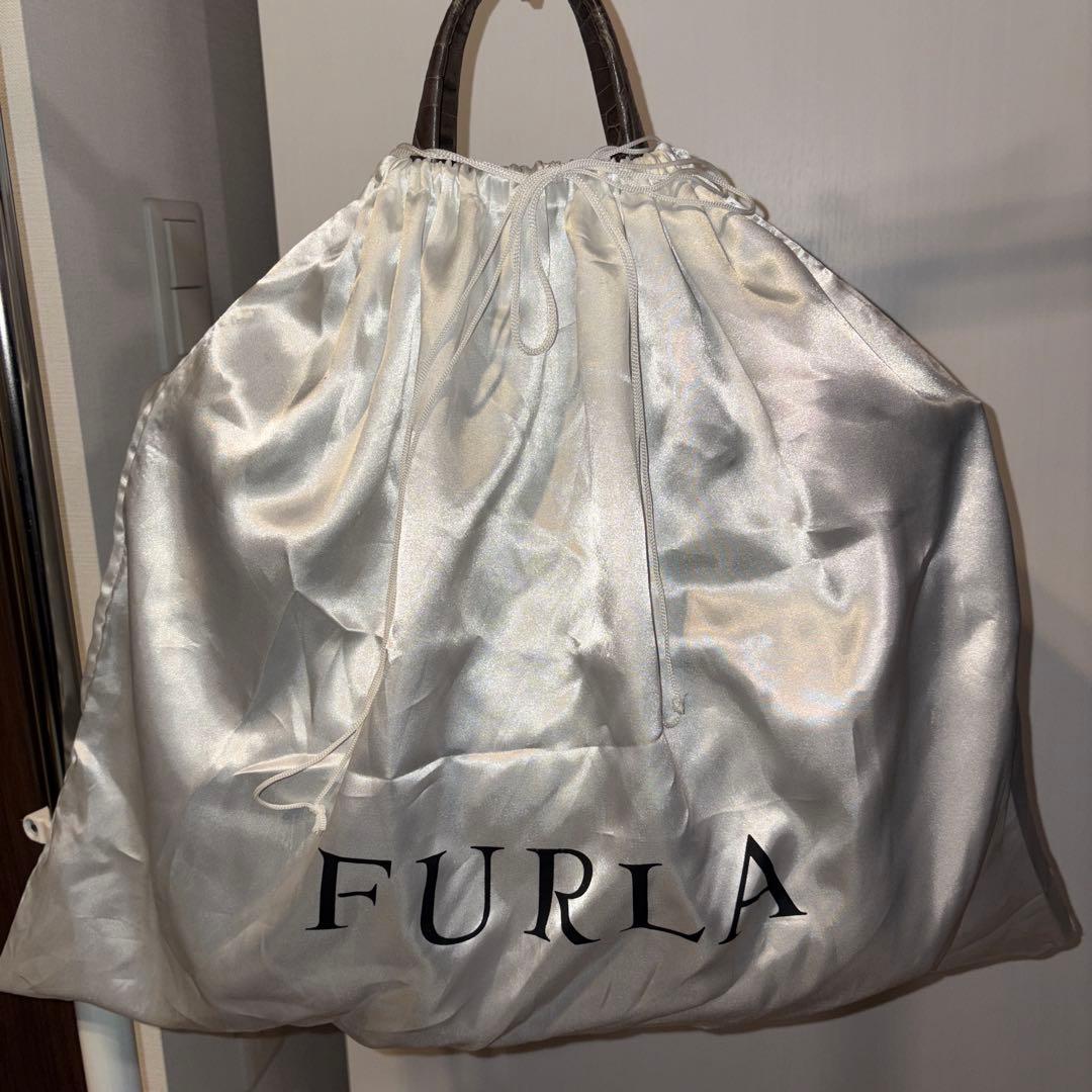 フルラ トートバッグ クロコ型押し 南京錠 グレー　美品