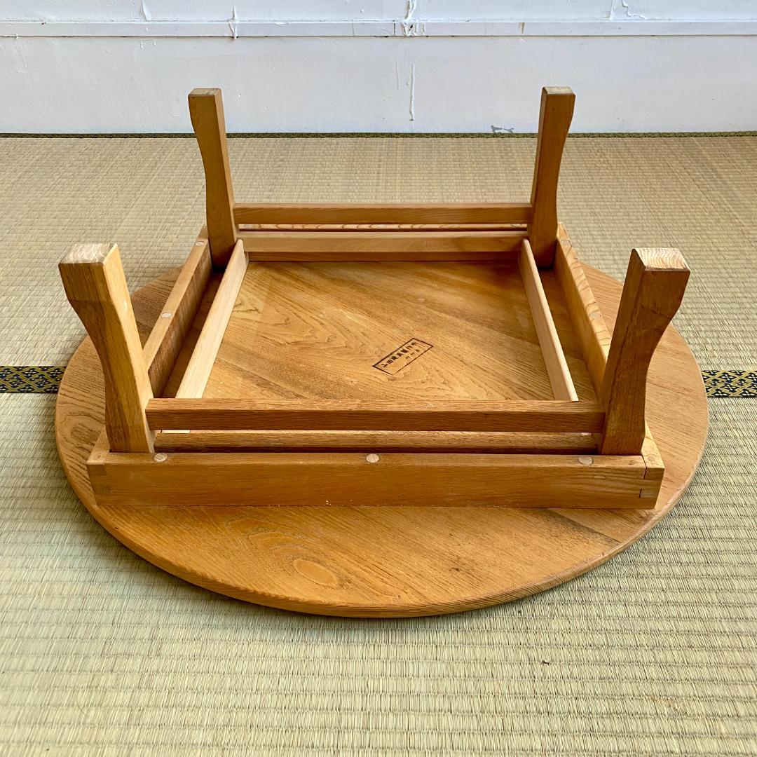 昭和レトロ ちゃぶ台 無塗装 無垢材 建具屋製 刻印あり 折りたたみ 丸テーブル